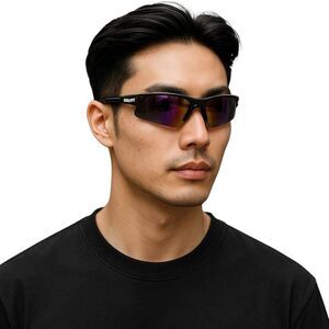 Nemesis Polished Black Gray Lens Sport Wrap Mens Biker Safety Sunglasses